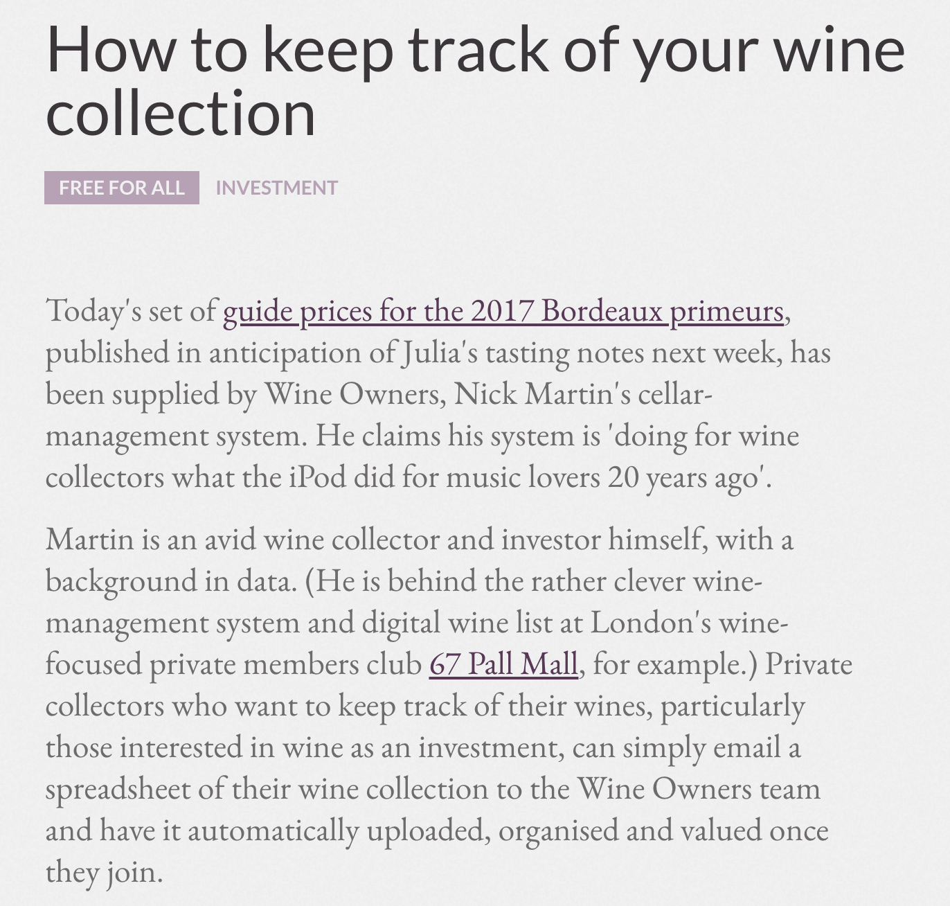 Jancis Robinson - How to keep track of your wine collection