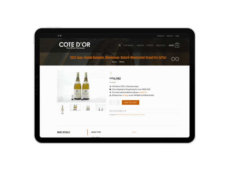 Cote d'or Fine Wine Hub Webshop | Wine eCommerce | Wine Hub | Wine Inventory Management Software