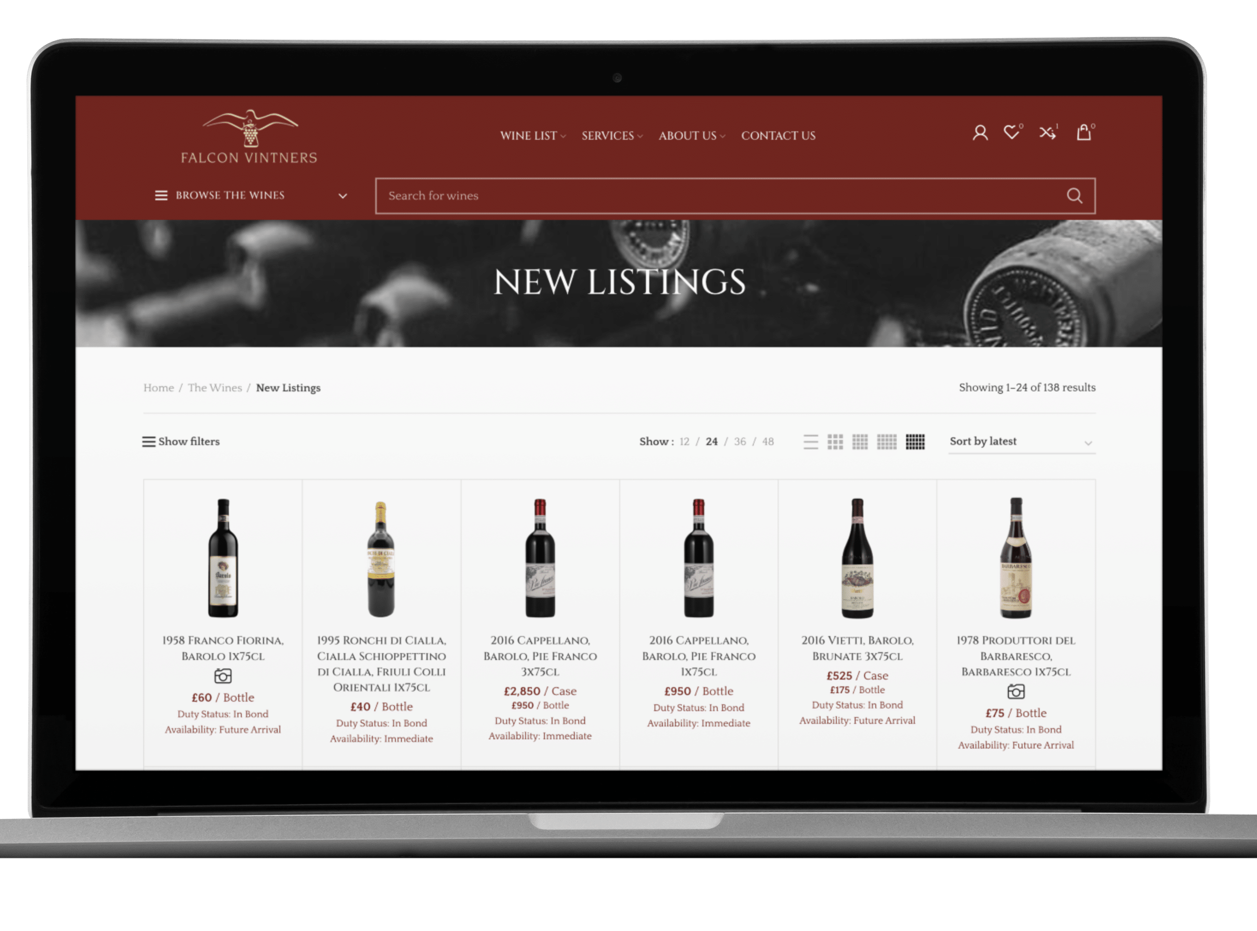 Falcon Vintners Hub webshop | Wine eCommerce | Wine Hub | Wine Inventory Management Software
