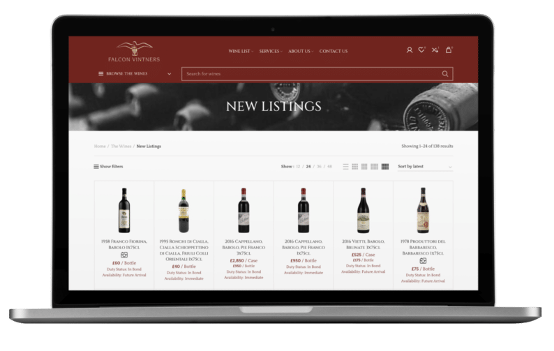 Falcon Vintners Hub webshop | Wine eCommerce | Wine Hub | Wine Inventory Management Software