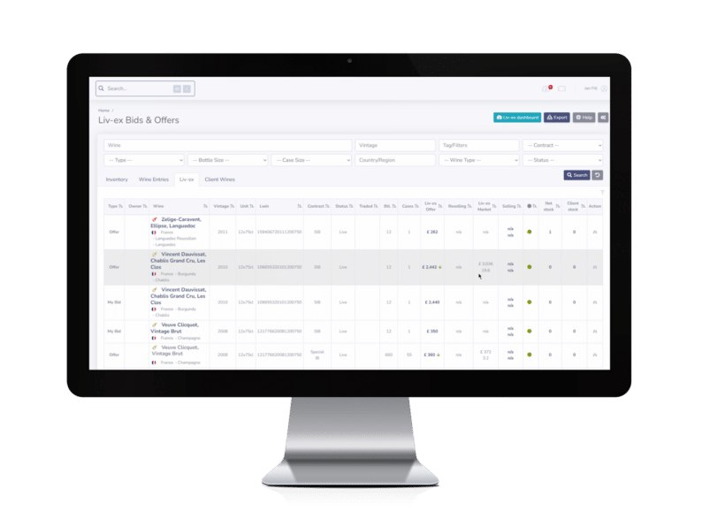 Liv-ex bids and offers in the Wine Hub